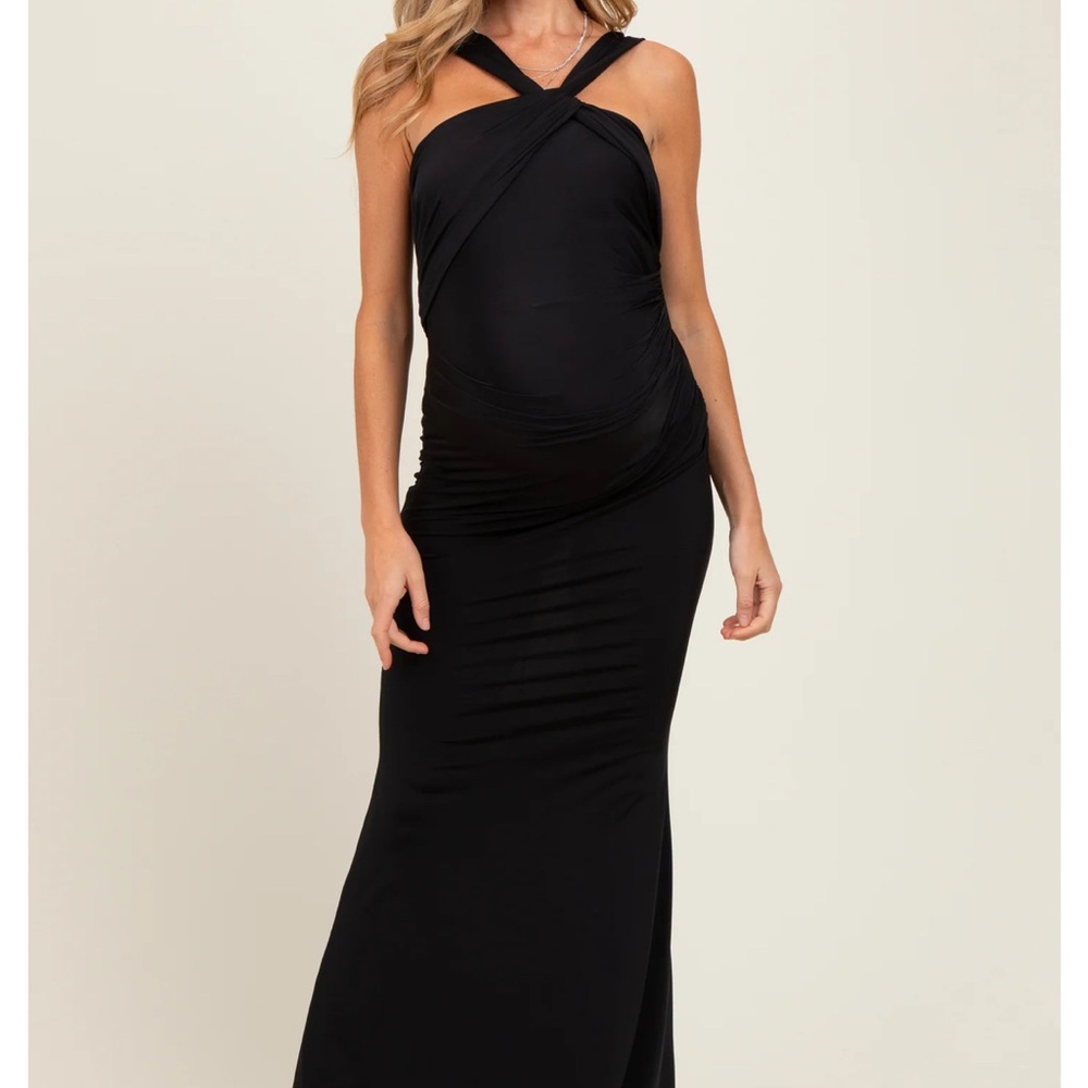 Black Twist Front Ruched Maternity Maxi Dress medium